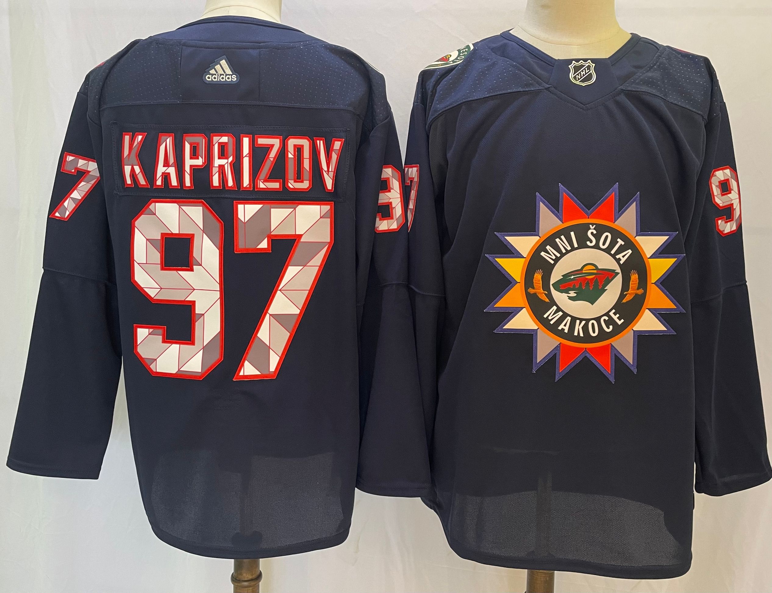 Cheap Men Minnesota Wild 97 Kaprizov Blue New 2022 Adidas NHL Jersey